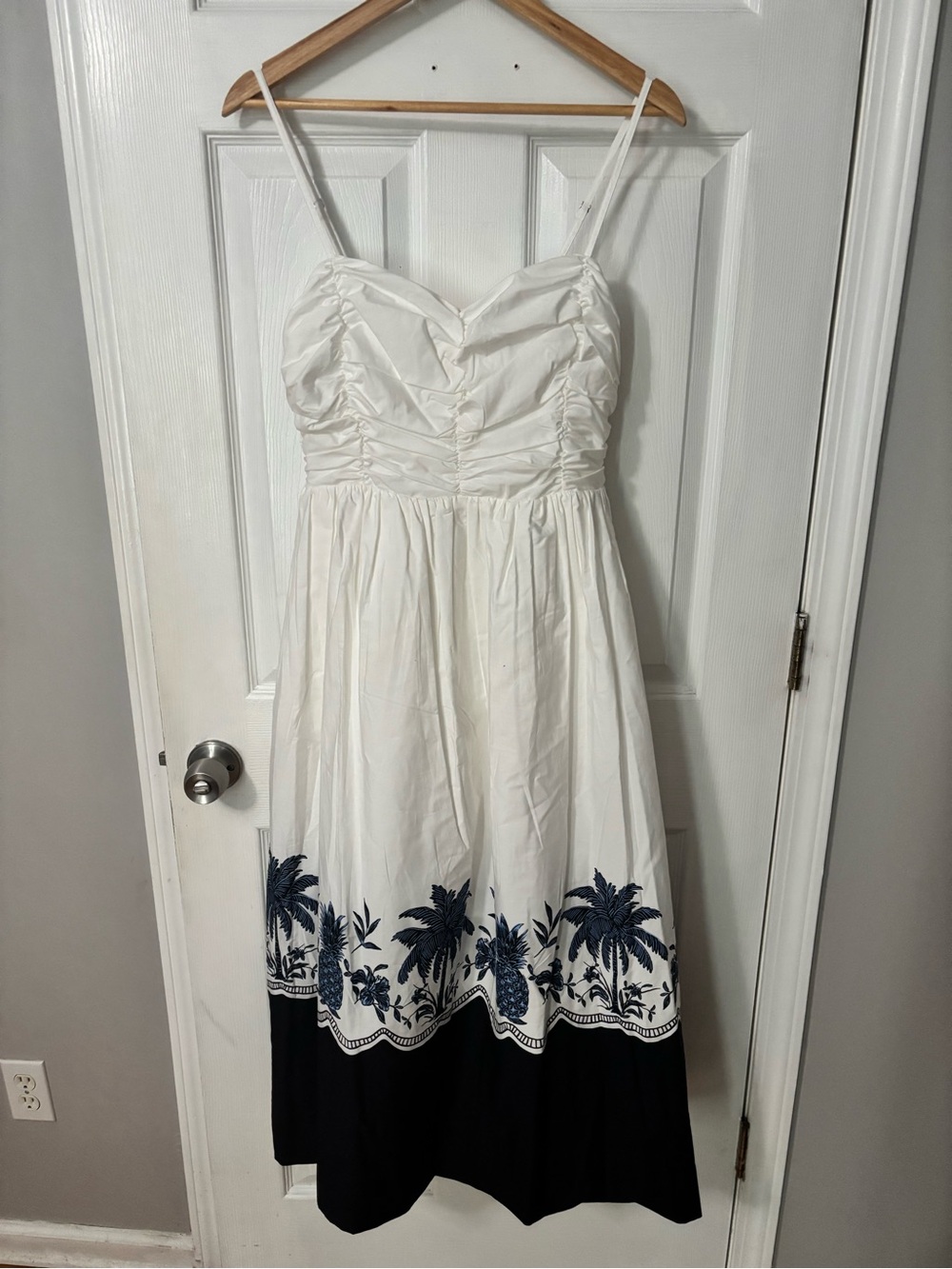 White Midi Sundress with Navy Palm Border - Brand Unspecified